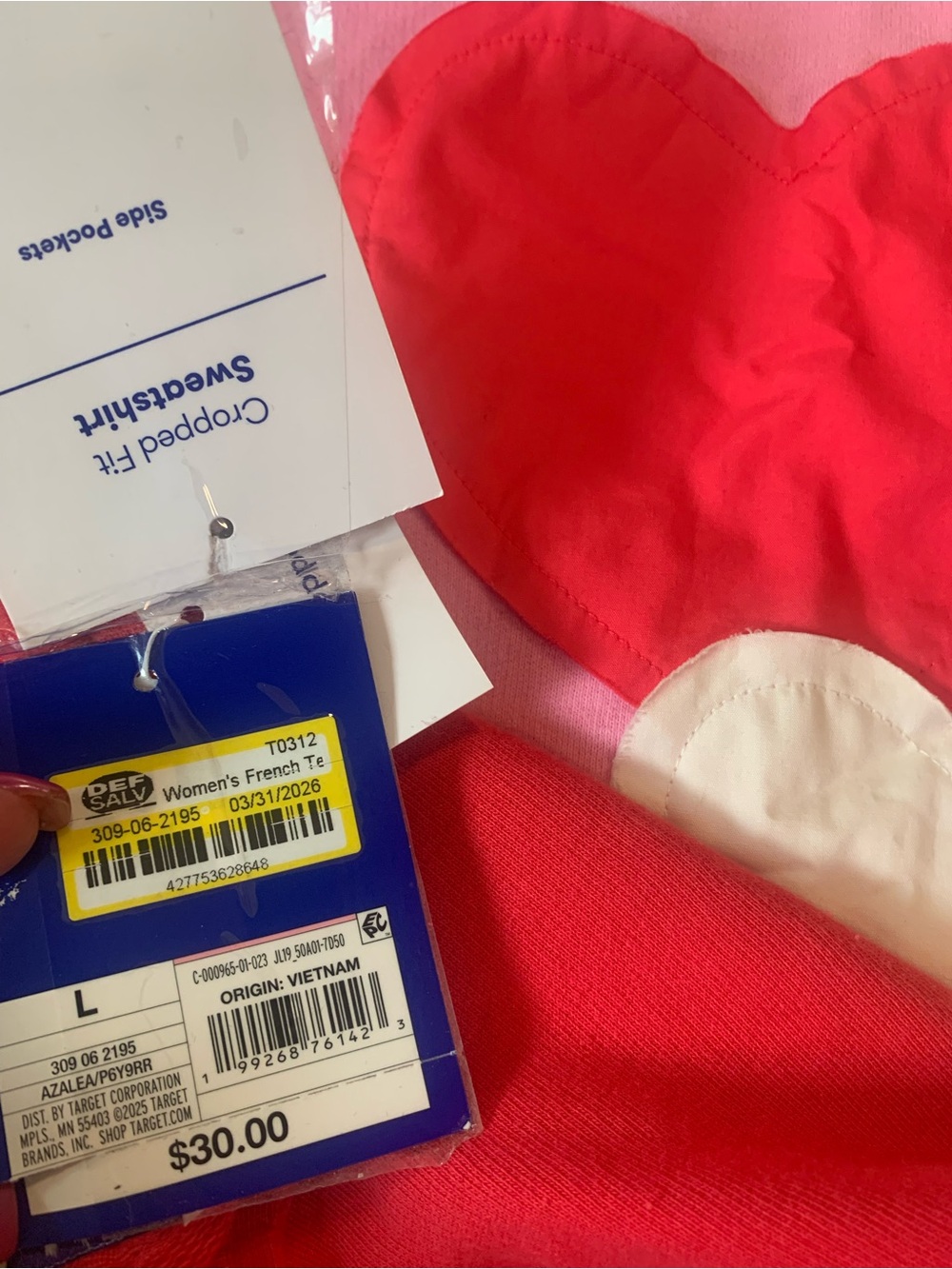 JoyLab pink cropped sweatshirt with heart patches size Large - Picture 9 of 10